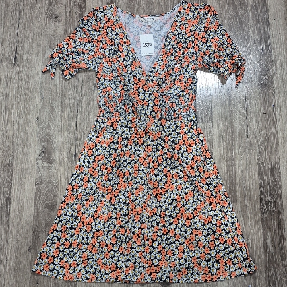 Miss Selfridge Orange and Blue Flutter Sleeve Midi Sundress